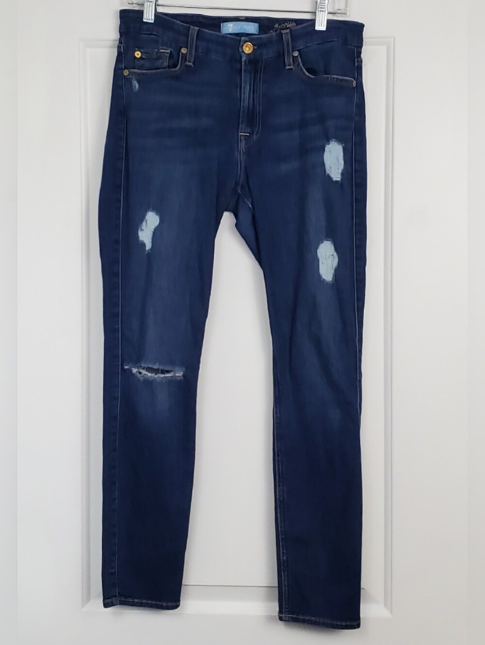 7 For All Mankind Womens B(air) Ankle Skinny Distressed Denim Jeans Size 29 GUC